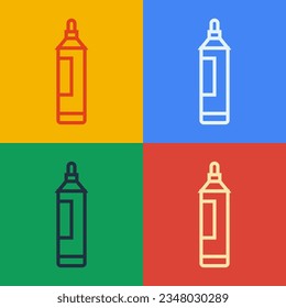 Pop art line Marker pen icon isolated on color background.  Vector
