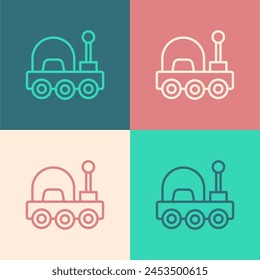 Pop art line Mars rover icon isolated on color background. Space rover. Moonwalker sign. Apparatus for studying planets surface.  Vector