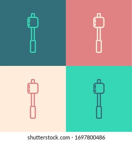 Pop art line Marshmallow on stick icon isolated on color background. Vector Illustration