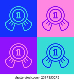 Pop art line Medal icon isolated on color background. Winner symbol.  Vector