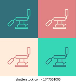 Pop art line Medical dental chair icon isolated on color background. Dentist chair. Vector Illustration