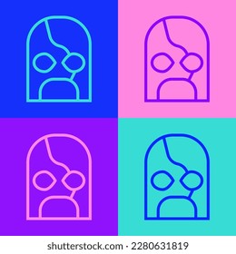 Pop art line Mexican wrestler icon isolated on color background.  Vector