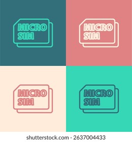 Pop art line Micro Sim Card icon isolated on color background. Mobile and wireless communication technologies. Network chip electronic connection.  Vector