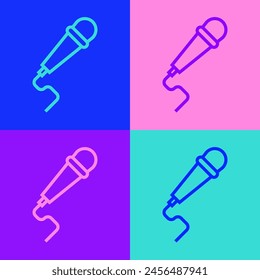 Pop art line Microphone icon isolated on color background. On air radio mic microphone. Speaker sign.  Vector Illustration