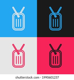 Pop art line Military dog tag icon isolated on color background. Identity tag icon. Army sign.  Vector