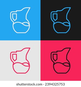 Pop art line Milk jug or pitcher icon isolated on color background.  Vector
