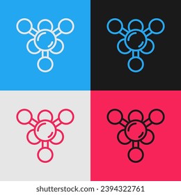 Pop art line Molecule icon isolated on color background. Structure of molecules in chemistry, science teachers innovative educational poster.  Vector