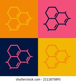 Pop art line Molecule oil icon isolated on color background. Structure of molecules in chemistry.  Vector