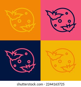 Pop art line Moon and stars icon isolated on color background. Cloudy night sign. Sleep dreams symbol. Full moon. Night or bed time sign.  Vector