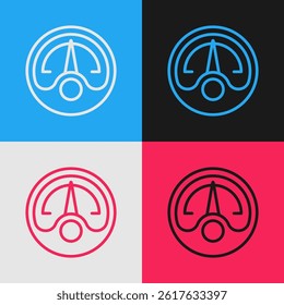 Pop art line Motor gas gauge icon isolated on color background. Empty fuel meter. Full tank indication.  Vector