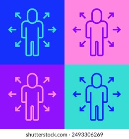 Pop Art Line Multitasking-Manager-Arbeitssymbol isoliert auf Farbhintergrund.  Vektorgrafik