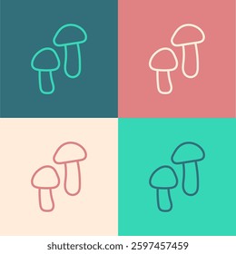 Pop art line Mushroom icon isolated on color background.  Vector