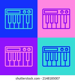 Pop art line Music synthesizer icon isolated on color background. Electronic piano.  Vector