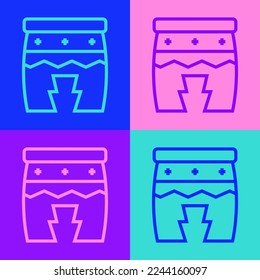 Pop art line Musical instrument huehuetl icon isolated on color background.  Vector