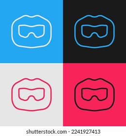 Pop art line Mustache and beard icon isolated on color background. Barbershop symbol. Facial hair style.  Vector