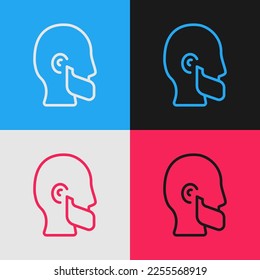 Pop art line Mustache and beard icon isolated on color background. Barbershop symbol. Facial hair style.  Vector