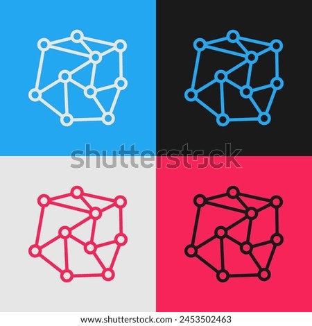 Pop art line Neural network icon isolated on color background. Artificial Intelligence.  Vector Illustration