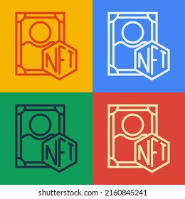 Pop art line NFT Digital crypto art icon isolated on color background. Non fungible token.  Vector