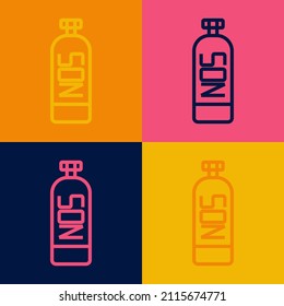 Pop art line Nitrous oxide icon isolated on color background.  Vector