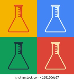 Pop art line Oil petrol test tube icon isolated on color background.  Vector Illustration