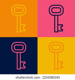 Línea de arte pop Icono de clave antigua aislado en fondo de color.  Vector