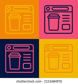 Línea de arte pop: icono de pedido en línea y entrega rápida de comida aislado en el fondo del color.  Vector