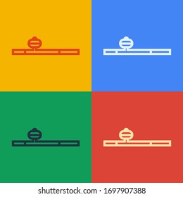 Pop art line Opium pipe icon isolated on color background.  Vector Illustration