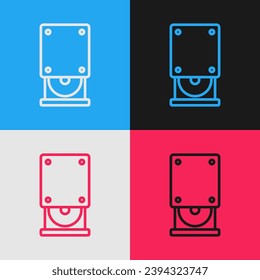 Pop art line Optical disc drive icon isolated on color background. CD DVD laptop tray drive for read and write data disc.  Vector