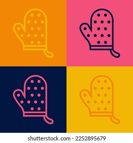 Pop art line Oven glove icon isolated on color background. Kitchen potholder sign. Cooking glove.  Vector