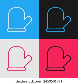 Pop art line Oven glove icon isolated on color background. Kitchen potholder sign. Cooking glove.  Vector
