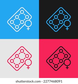 Línea de arte pop Empaquetamiento del icono de píldoras anticonceptivas aisladas en el fondo del color. Píldora anticonceptiva.  Vector