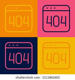 Pop art line Page with a 404 error icon isolated on color background. Template reports that the page is not found.  Vector