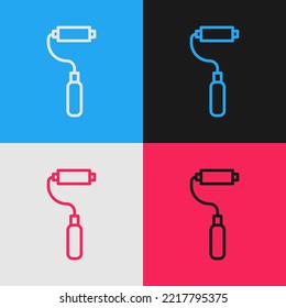 Línea de arte pop Icono de pincel de rodillos de pintura aislado en el fondo de color.  Ilustración vectorial