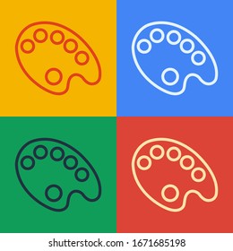 Pop art line Palette icon isolated on color background.  Vector Illustration