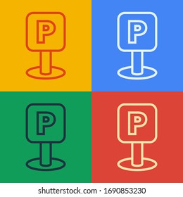 Pop art line Parking icon isolated on color background. Street road sign.  Vector Illustration