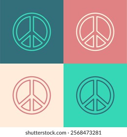 Pop art line Peace icon isolated on color background. Hippie symbol of peace.  Vector