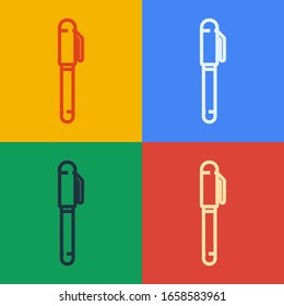 Pop art line Pen icon isolated on color background.  Vector Illustration
