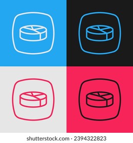 Pop art line Pie chart infographic icon isolated on color background. Diagram chart sign.  Vector