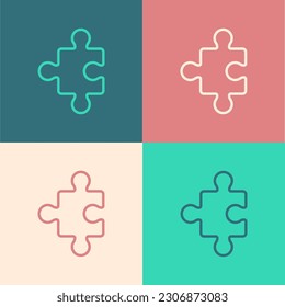 Pop art line Piece of puzzle icon isolated on color background. Business, marketing, finance, layout, infographics, internet concept.  Vector