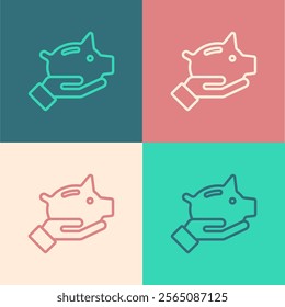 Pop art line Piggy bank icon isolated on color background. Icon saving or accumulation of money, investment.  Vector