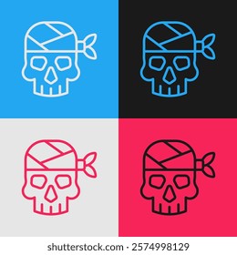 Pop art line Pirate captain icon isolated on color background.  Vector