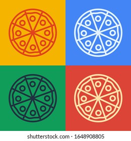 Pop art line Pizza icon isolated on color background. Fast food menu.  Vector Illustration