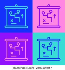 Pop art line Planning strategy concept icon isolated on color background. Cup formation and tactic.  Vector