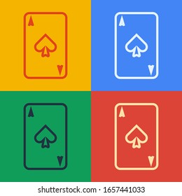 Pop art line Playing card with spades symbol icon isolated on color background. Casino gambling.  Vector Illustration