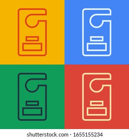 Pop art line Please do not disturb icon isolated on color background. Hotel Door Hanger Tags.  Vector Illustration