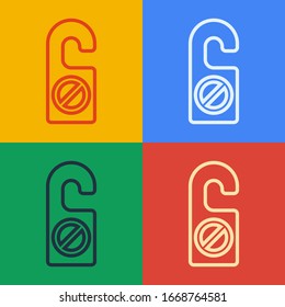 Pop art line Please do not disturb icon isolated on color background. Hotel Door Hanger Tags.  Vector Illustration
