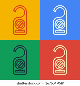 Pop art line Please do not disturb icon isolated on color background. Hotel Door Hanger Tags.  Vector Illustration