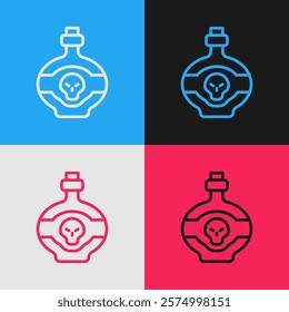 Pop art line Poison in bottle icon isolated on color background. Bottle of poison or poisonous chemical toxin.  Vector