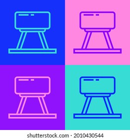 Pop art line Pommel horse icon isolated on color background. Sports equipment for jumping and gymnastics.  Vector Illustration