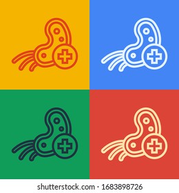 Pop art line Positive virus icon isolated on color background. Corona virus 2019-nCoV. Bacteria and germs, cell cancer, microbe, fungi.  Vector Illustration